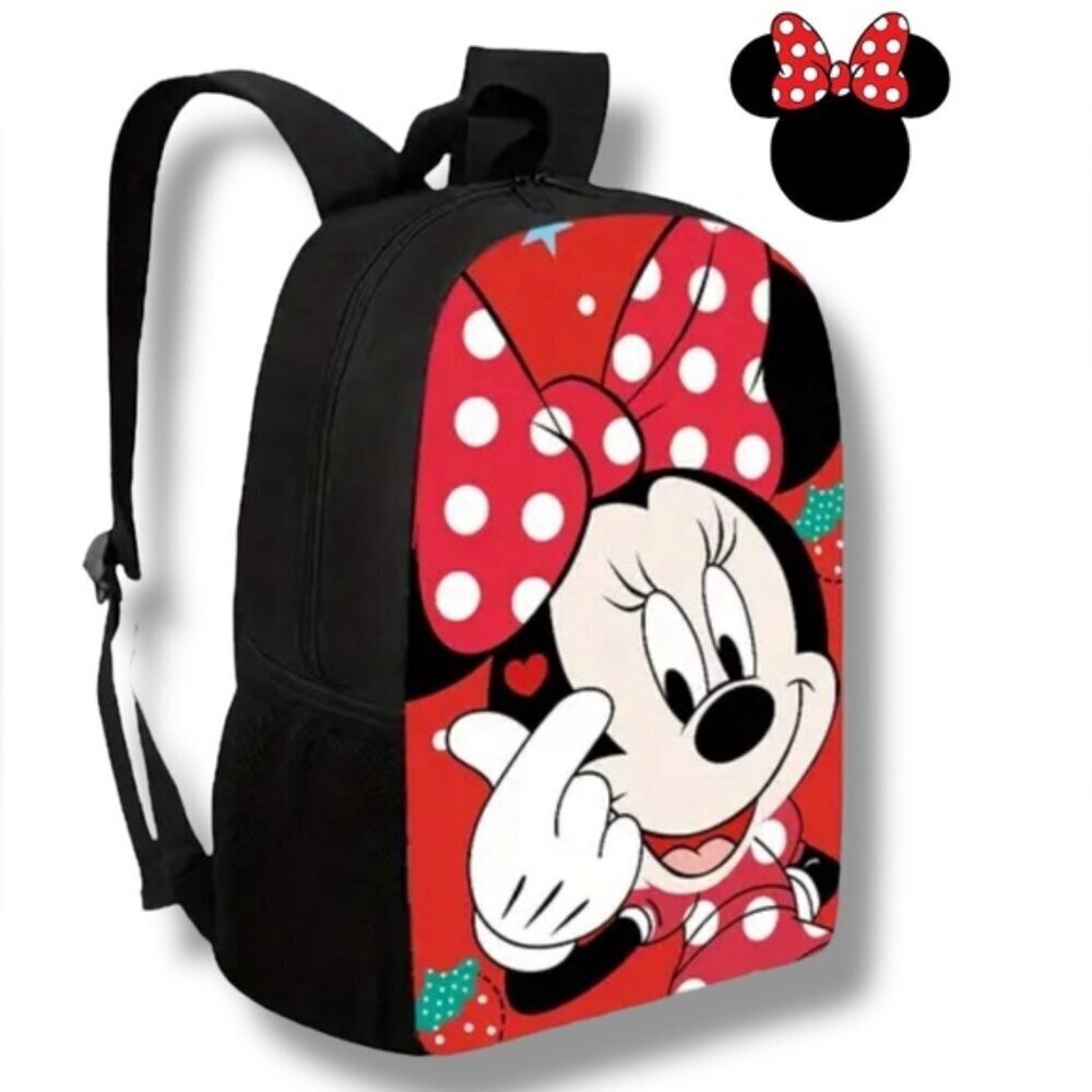 Minnie Mouse Backpack Polka Dot Adjustable Straps 2 Mesh Pockets Red Black NEW
